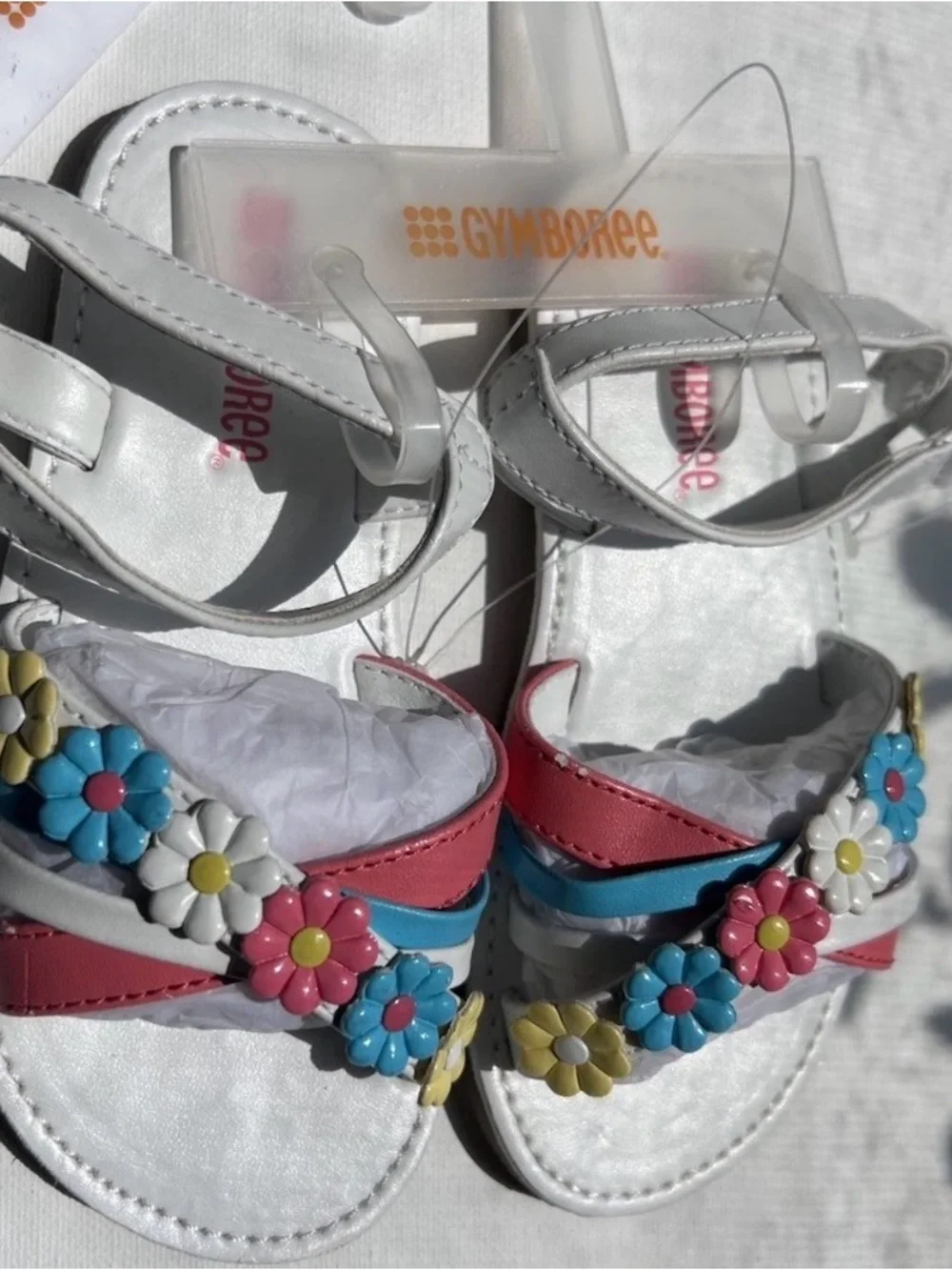Gymboree Girls Size 8 White Sandals with Pastel Floral Embellishment